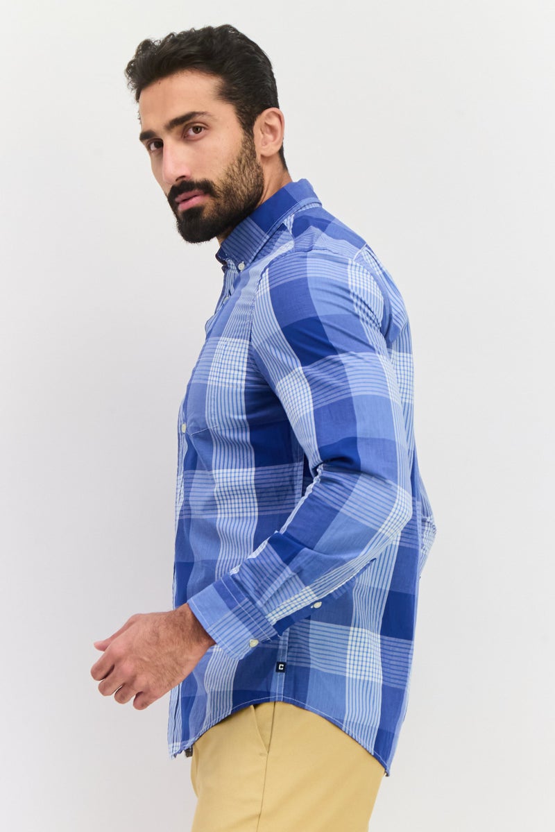 Chaps Men Regular Fit Checked Long Sleeves Casual Shirt, Blue Combo - Image 2